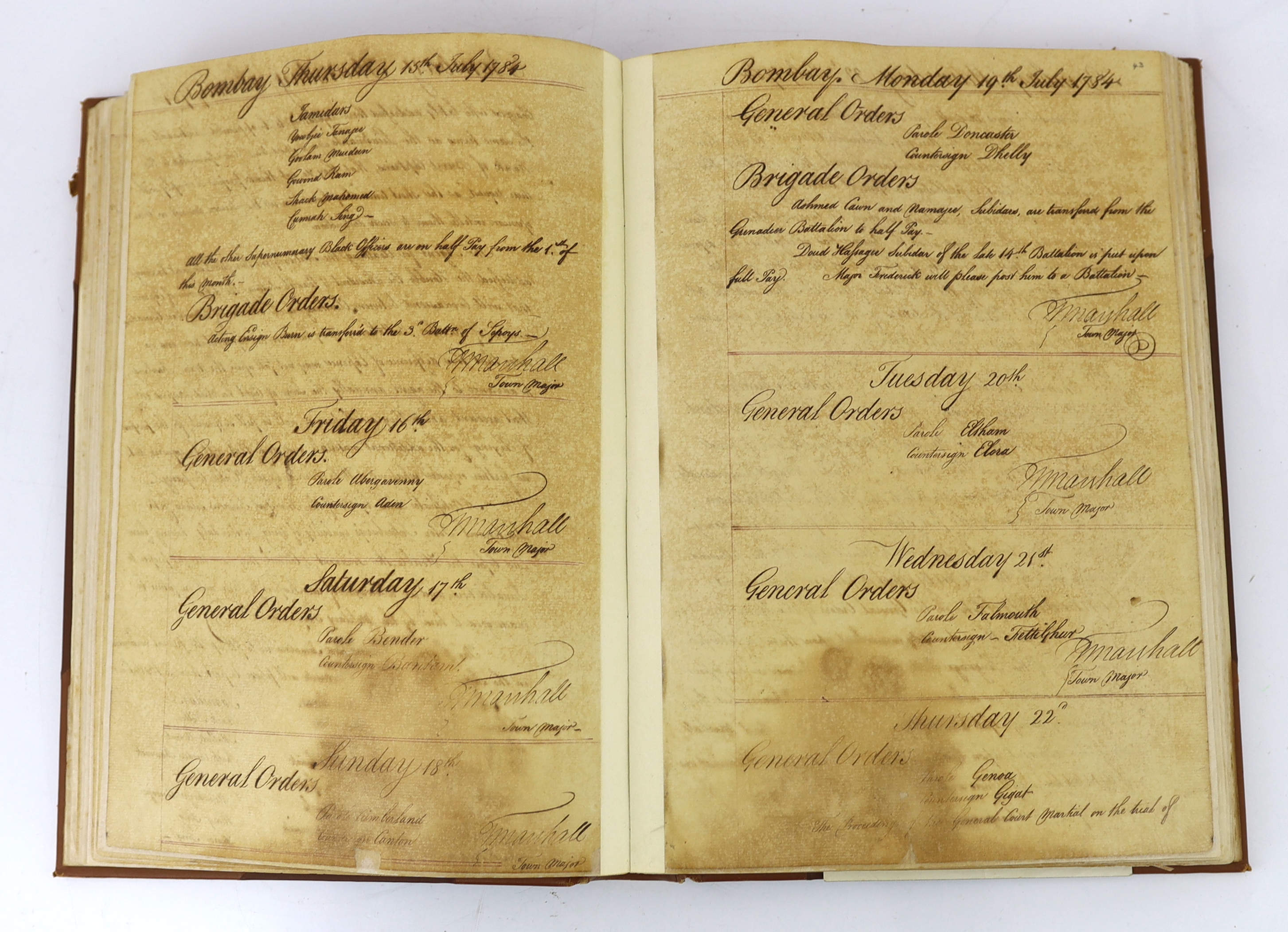 Brigade and General Orders Book, Bombay, 1 March 1784 – 14 March 1785